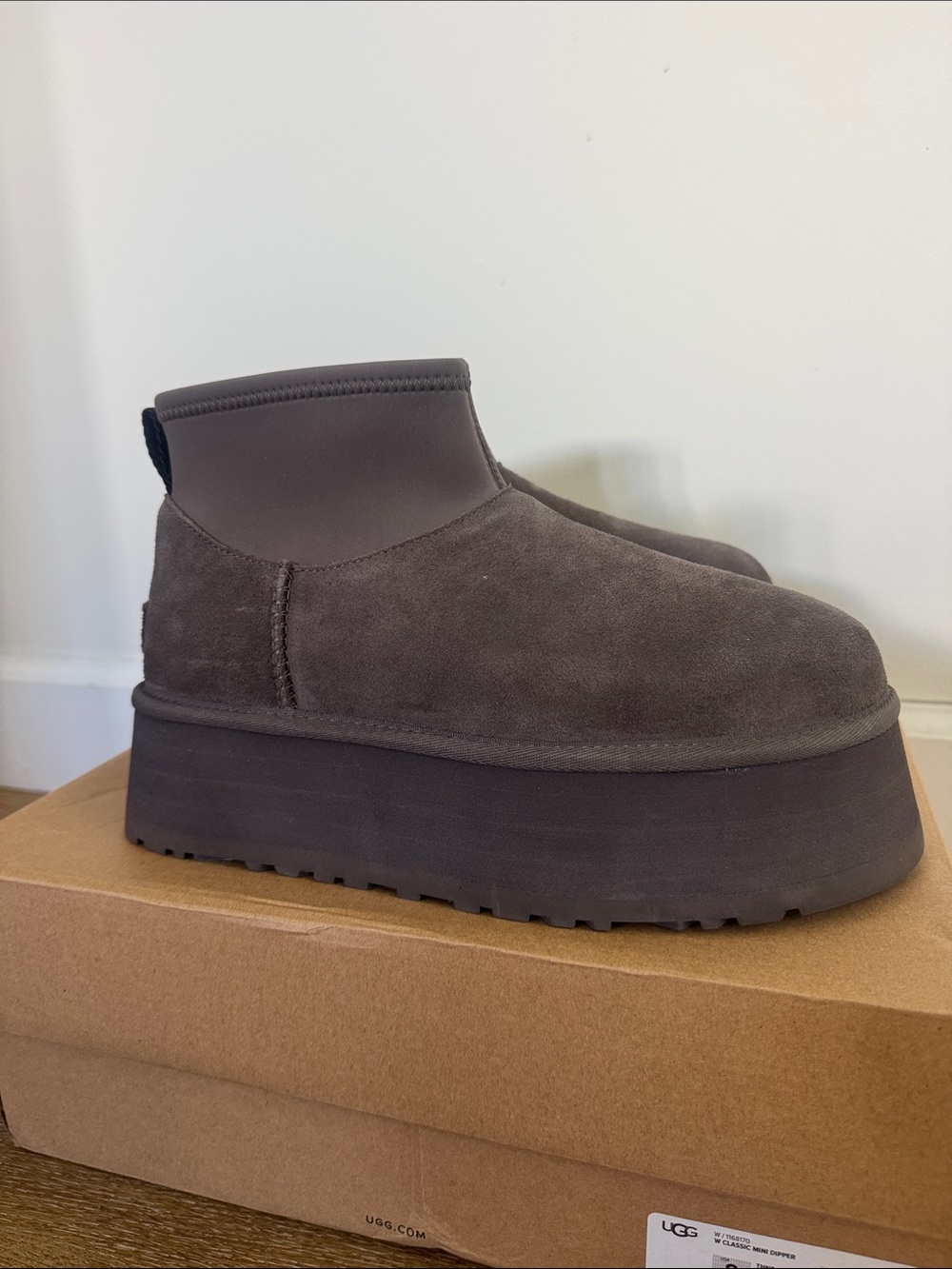 UGG Platform Suede Ankle Boot in Dark Brown